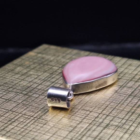 Pink Opal & Sterling Teardrop Pendant-  Chain For Display Only - Picture 8 of 11